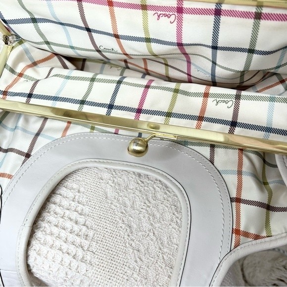 Y2K Coach Ergo Pleated Leather East West Satchel 12248 White Kisslock Hobo Bag - Picture 14 of 15